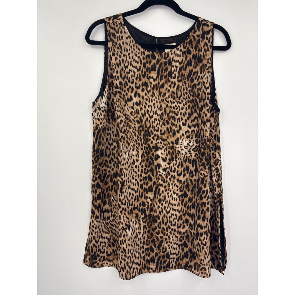 Chico's Sleeveless Animal Print Chiffon Blouse Top Black Tan Sz 2 (12) Large